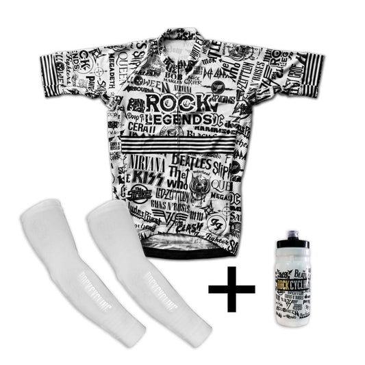 Rock Legends Cycling Jersey + White Sleeves + White water bottle RockCycling