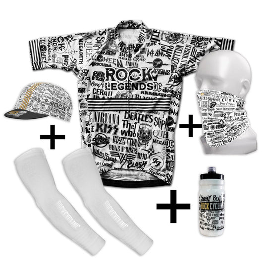 Rock Legends Cycling Jersey + White Sleeves + White water bottle RockCycling